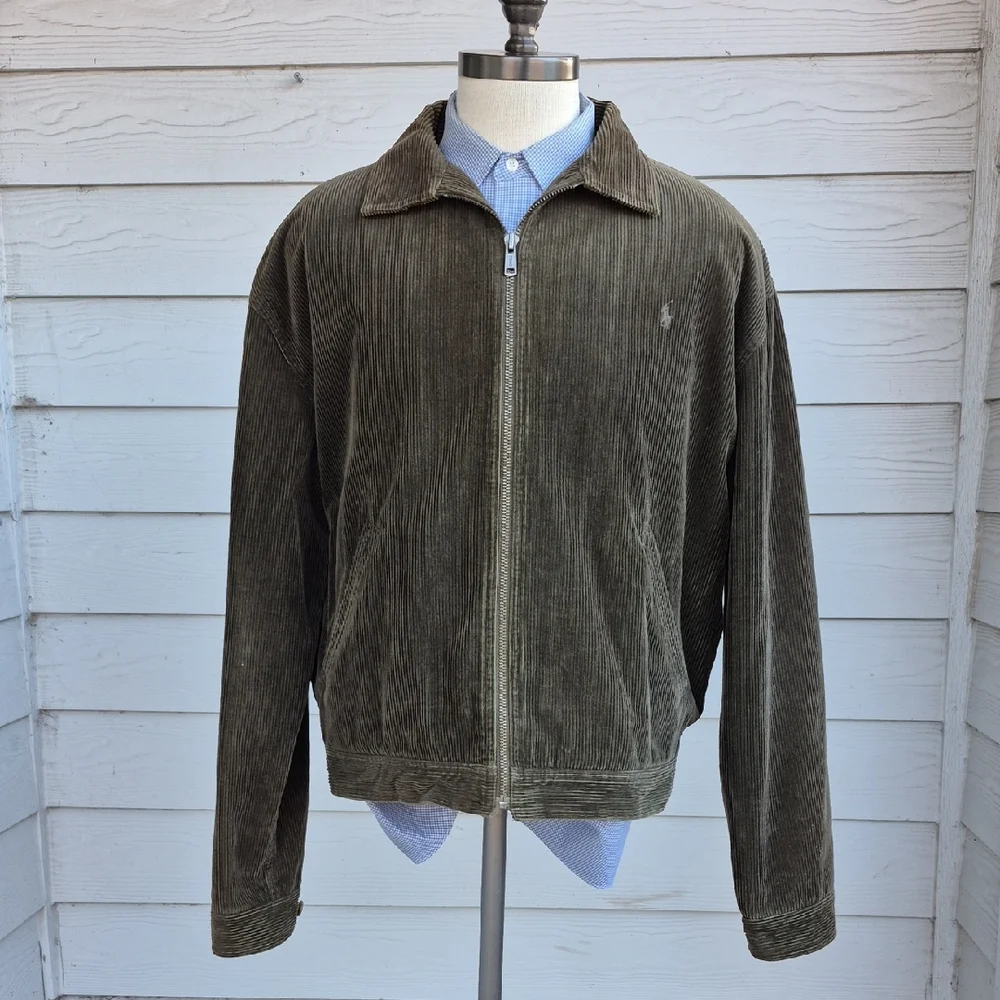POLO Ralph Lauren Dark Green Corduroy Cotton Blend Sz XL Mens Full Zip Jacket